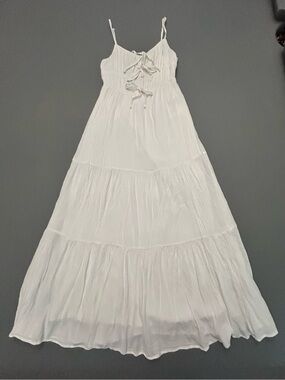 Garage White Tiered Maxi Dress‎ with Tie Front and Caged Back